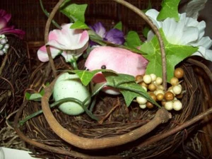 NEW 1 MEDIUM FLORAL TWIG BIRD NESTS EASTER SPRING TABLE DECORATIONS 5" - Picture 1 of 2