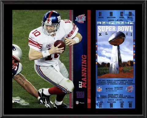 Eli Manning New York Giants 12" x 15" Super Bowl XLII Plaque with Replica Ticket Cover