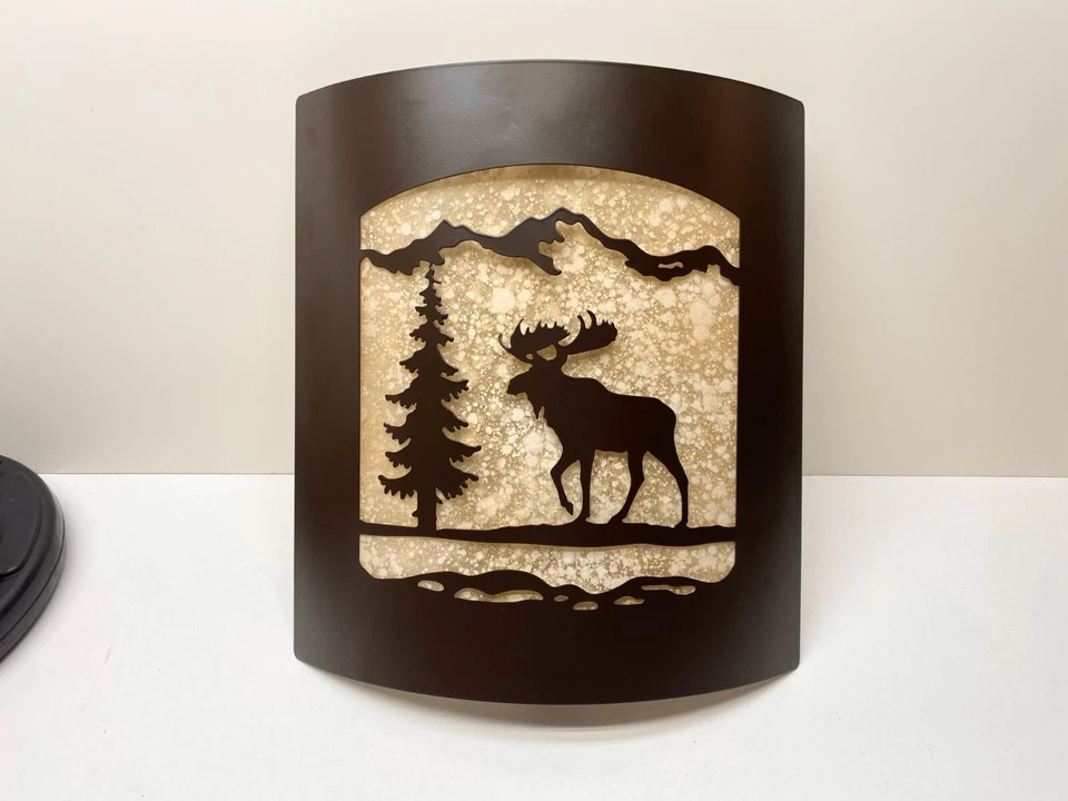 Aplique de pared de alce rústico - vidrio ámbar esmerilado y luz de metal bronce bruñido Foto 1 de 2