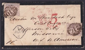 1858 2x 6d Lilac SG68 Colchester to Jefferson City Missouri VGU Cat. £360.00 - Picture 1 of 2