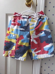 MINI BODEN Camo Swim Trunks 4/5 Boys y2k FADED Shorts Camouflage Colorful Vtg - Picture 1 of 16