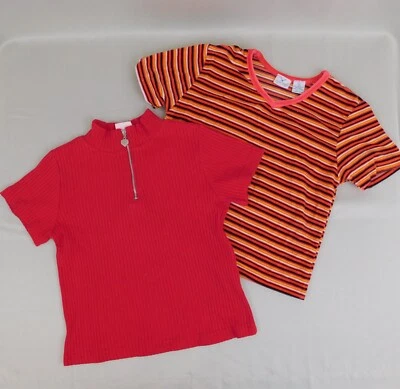 Lot 90s Xhilaration Kids Tops 10-12 Large Mockneck Zipper & Velvet V-Neck #2064 - Image 1 of 4