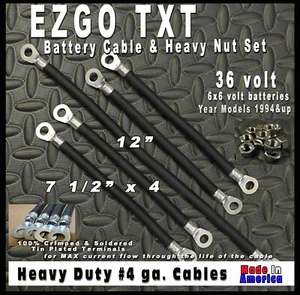 EZGO TXT 36 Volt Battery Cable & HEAVY Nut Set - BLACK - 4 Gauge - Picture 1 of 4