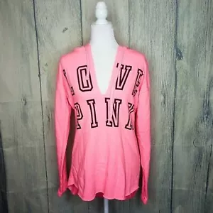 PINK Victoria's Secret Pink Logo V-Neck Hoodie, Size Small Sweatshirt - Picture 1 of 9