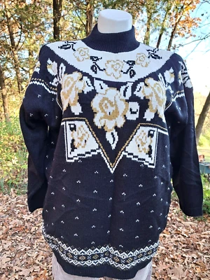 TRIMINGS PLUS UGLY Christmas Pull Over Sweater Black White Gold Sparkles 20W 40 - Image 1 of 4