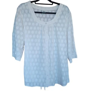 VTG Route 66 Tunic Women's Size 2X Cream Color Button Up Embroidered Polka Dots - Picture 1 of 7