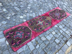 Turkish Vintage Rug Handmade Wool Rug Bohemian Runner Rug Home Rug 1,9 x 7,2 ft - Picture 1 of 10