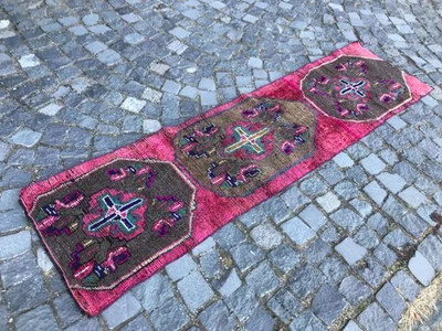 Turkish Vintage Rug Handmade Wool Rug Bohemian Runner Rug Home Rug 1,9 x 7,2 ft - Image 1 of 4