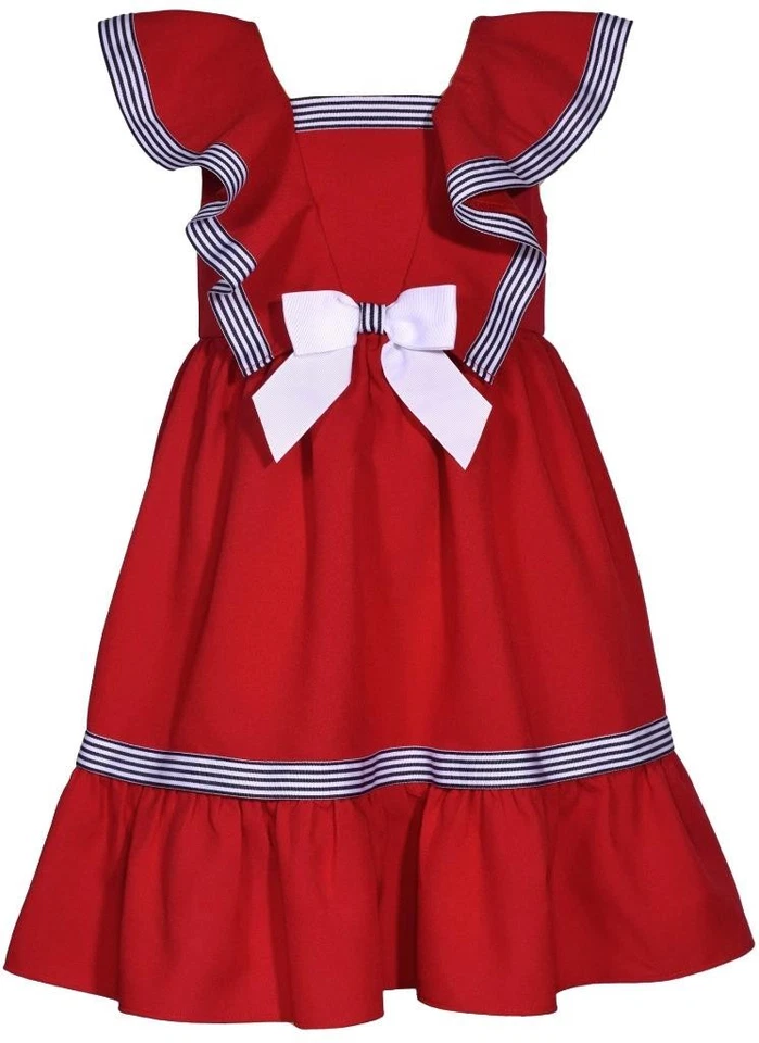 NUEVO Vestido Bonnie Jean Niñas Talla 4T "ROJO AZUL MARINO Y BLANCO RAYAS" Lazo Náutico Nuevo con Etiquetas Foto 1 de 4