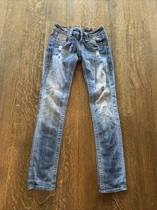 Jeans Rock Revival para mujer 24 tiro bajo tobillo ajustados azules embellecidos elásticos denim - Imagen 1 de 11