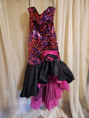 VTG 1980s J Reynolds Designs Atlanta Dress Black And Pink Sequined Dress - 5/6  - Image 1 of 4