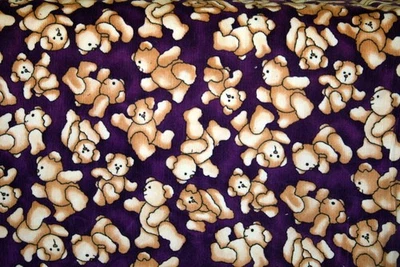BROWN BEARS ON PURPLE CORDUROY - 100% COTTON FABRIC - Image 1 of 4