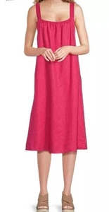 Eileen Fisher Organic Linen Geranium Pink Cami Dress Pockets Straps MIDI XXS NEW - Picture 1 of 9