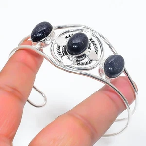 Black Sunstone Gemstone Handmade 925 Sterling Silver Cuff Bracelet Adjustable - Picture 1 of 1