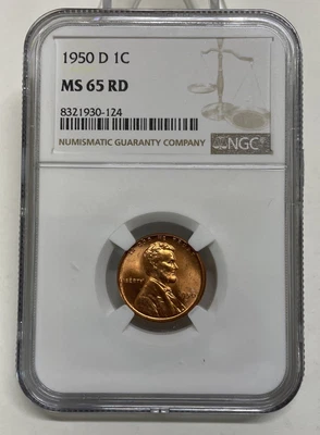 1950-D Lincoln Wheat Cent / Penny 1c NGC MS65 RD Red - Image 1 of 4