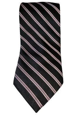 Corbata Birmania Bibas SEDA Negra Con Rayas Blancas y Rosa 62" Largo Usada en Excelente Condición Foto 1 de 4