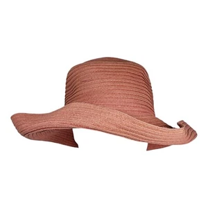 Vtg Panama Jack Peach Orange Beach Hat Womens One Size Wide Brim Beige Ribbon - Picture 1 of 6