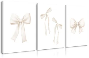 Bow Wall Art Coquette Room Canvas Decor Beige Bow Poster Preppy Wall Deocr Ae... - Picture 1 of 7