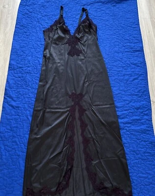 Camisón Negligee Largo Vintage Años 80 34 Chocolate Oscuro Nylon Antrón III Encaje EE. UU. Foto 1 de 4