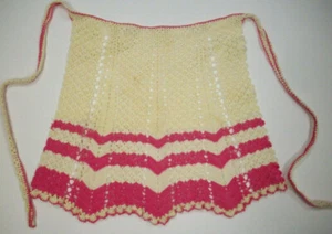 Hand crocheted pink and creme vintage apron  - Picture 1 of 2