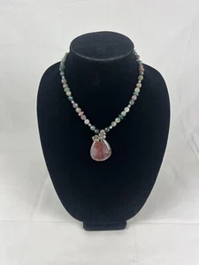 Vintage Strand Amethyst Glass Crystal Bead Necklace with Large Red Amethyst Rock - Picture 1 of 9