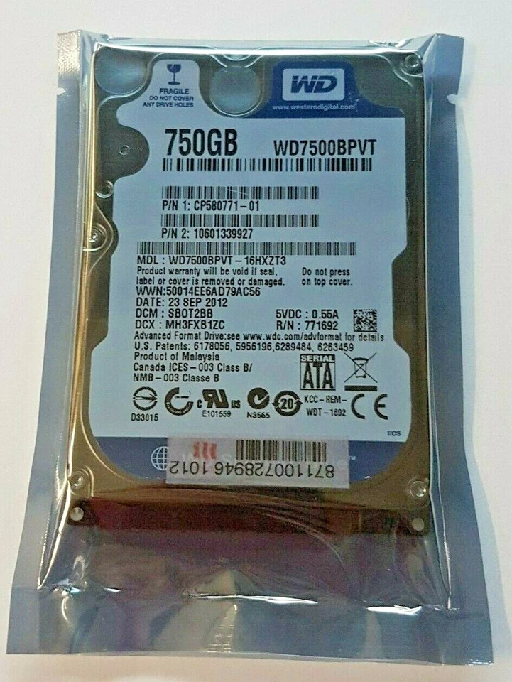 750 GB SATA Western Digital WD7500BPVT-16HXZT3 5400rpm 8MB 2.5 " Hard Drive New - Image 1 of 1
