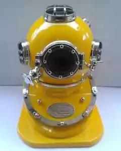 Nautical Yellow & Chrome Maritime Scuba Diving Diver Helmet Handmade With Base - Picture 1 of 3