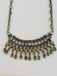 Designer Sterling Silver Peridot Topaz Citrine Iolite Tennis Link Bib Necklace - Picture 1 of 20