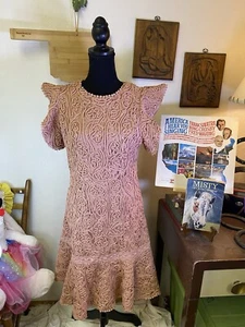 JessaKae Dress XL 1X Lace Ruffle Mauve Pink Cocktail Textured Romantic Boho Glam - Picture 1 of 19