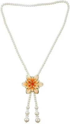 Necklace for Women White Faux Pearl / Acrylic Flower Pendant with Tassel 30 inch - Image 1 of 4