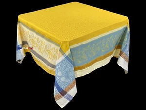 French Jacquard Tablecloth Lemons, Geometric, Stripes 63 X 63 Made in France - Picture 1 of 8