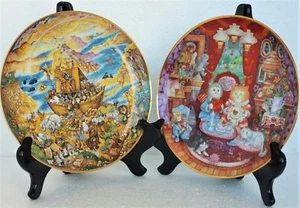 Franklin Mint Collector Plates 2 pc Set Cat Whiskers Noah's Arc Ltd Ed Bill Bell - Picture 1 of 8