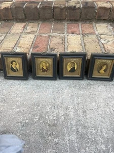 Antique Set Of 4 Framed Portraits Gilt Wood Tin Frames - Imagen 1 de 12