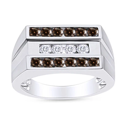 Alianza de boda de plata 925 con diamantes naturales y marrones de 1,15 quilates para hombre Foto 1 de 4