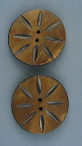 RUSTIC CARVED HORN BUTTON - SET OF 2 - Picture 1 of 4