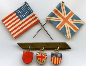 Francia Segunda Guerra Mundial Victoria Liberación Insignia y 2 Banderas Inglaterra EE. UU.!!!  - Imagen 1 de 2