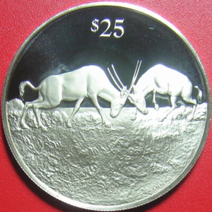 1993 BRITISH VIRGIN ISLANDS $25 SILVER PROOF ORYX ANTELOPE BVI WILDLIFE CROWN RR - Picture 1 of 3