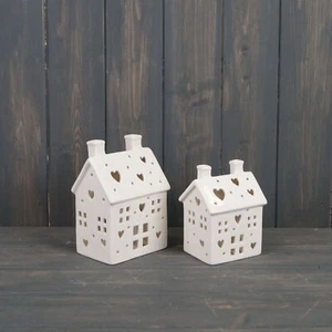 Weißer Keramik Haus Teelicht Halter - Bild 1 von 1