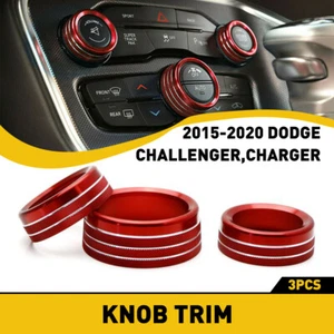 3pcs AC Radio Switch Trim Ring Knob Cover for Dodge Challenger/Charger 15-20 RED - Picture 1 of 11
