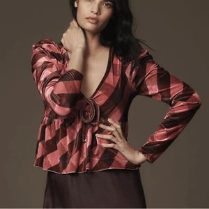 Anthropologie L Neu mit Etikett Maeve kariertes Samt Babydoll Oberteil Large - Bild 1 von 10