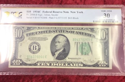 PCGS BANKNOTE VERY FINE 30 $10 1934C FRN NEW YORK FR. 2008-B - Image 1 of 4