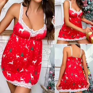 Christmas Sexy Women's Lingerie Santa Babydoll Chemise Satin Sleepwear Nightwear - Picture 1 of 20
