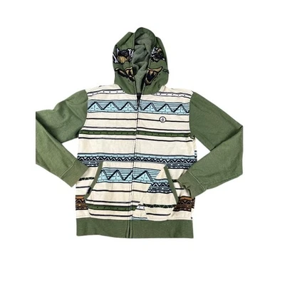 Volcom Women's Green Aztec Striped Full Zip Hoodie Jacket Size M - Image 1 of 4