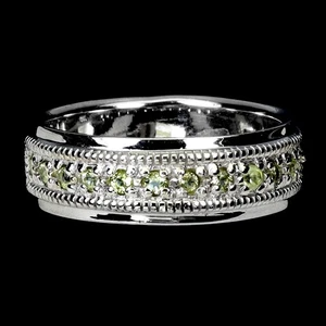 925 Sterling Silver Ring Round Peridot Natural Gemstone Jewelry Size 8.5 - Picture 1 of 13