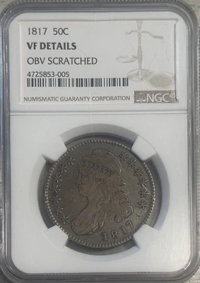 1817 Capped Bust Half Dollar 50C Silver Coin Very Fine VF Detail - Image 1 of 3