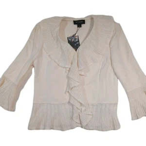 St. John Jacket Blazer Womens 8 Ruffle Ivory Shoulder Pads USA Emily Gilmore - Picture 1 of 10
