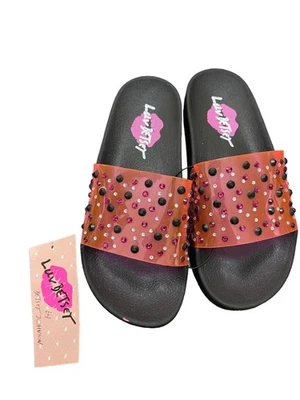 Sandalia Luv Betsey Mujer Negra Rosa Diamantes de Imitación Deslizables Vacaciones Piscina Diversión Nueva con Etiquetas Talla 7 Foto 1 de 4