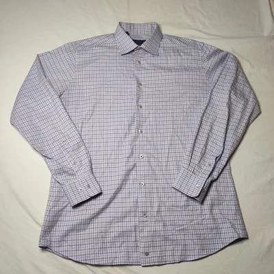 Camisa David Donahue 17 36/37 Ajuste Ajustado Azul Claro Cuadros Abotonada Manga Larga... Foto 1 de 4