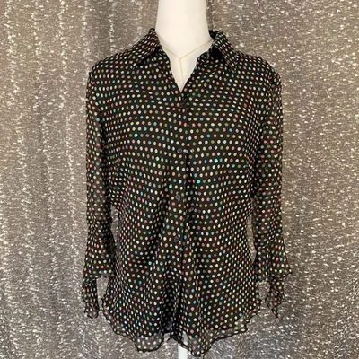Vintage Y2K Silkland Multicolor Polka Dot Button Up Shirt Preppy Women's XL - Image 1 of 4