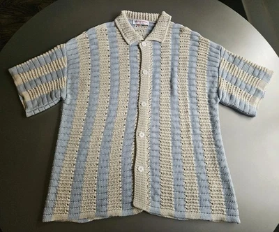 Camisa Tejida Algodón Crochet Patrón Rayas Thomas Marrón Orlebar Talla XXL Foto 1 de 4